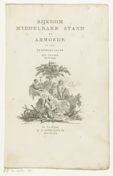 Tres amorcillos con atributos en un paisaje de montaña Página de título para: Adriaan Pietersz. Loosjes, Riqueza de la clase media y pobreza en tres reflexiones, 1816