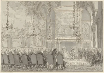 Recepción del Príncipe Guillermo V y Guillermina de Prusia en la Sala del Consejo del Ayuntamiento de Amsterdam