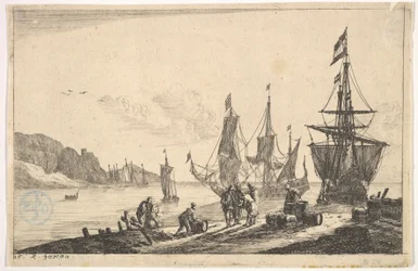 Bahía con embarcaciones de vela, siglo XVII