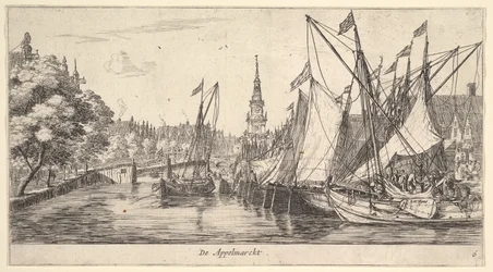 De Appelmarckt El Mercado de Manzanas, de Vistas en Ámsterdam, placa 6, ca. 1659-62