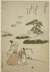 El río joya de los chorlitos en la provincia de Mutsu (Mutsu Chidori no Tamagawa), de una serie sin título de Seis ríos joya
