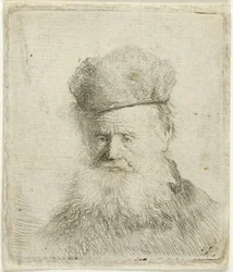 Busto de anciano con gorro de piel y barba poblada, c.1631 (aguafuerte sobre papel)