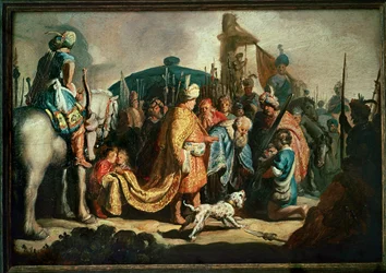 David ofrece la cabeza de Goliat al rey Saúl (pintura sobre lienzo)