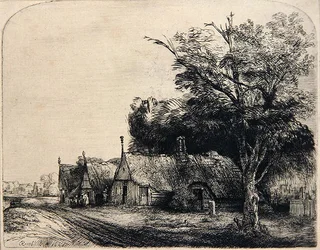 Paisaje con tres cabañas