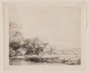 Paisaje con una vaca bebiendo, c.1650 (aguafuerte y punta seca sobre papel verjurado marfil)