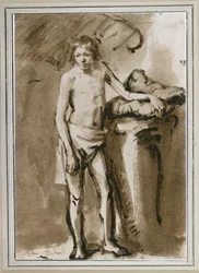Desnudo masculino, erguido (pluma y aguada, bistre)