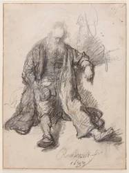 Viejo sentado (¿El lote de los borrachos), c.1630-33 (pluma, tiza y tinta sobre papel)