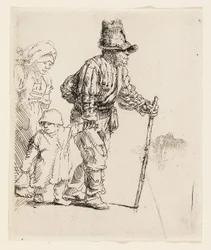 Familia campesina en el vagabundo, c.1652 (aguafuerte sobre papel verjurado crema)
