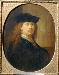 Rembrandt con un gorro de cocinero sobre un fondo arquitectónico ...