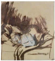 Mujer enferma en una cama, tal vez Saskia, esposa del pintor.