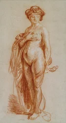 Estudio de una mujer desnuda como Cleopatra