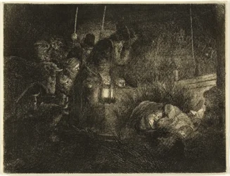 La Adoración de los pastores: Una pieza nocturna, c.1657 (aguafuerte sobre papel)