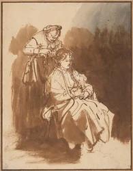 Una joven trenzando su cabello, ca 1637