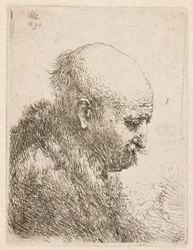 Hombre calvo (¿el padre de Rembrandt) de perfil a la derecha; pequeño busto