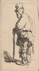 Mendigo apoyado en un bastón, mirando a la izquierda, c. 1630