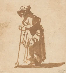 Mujer mendiga apoyada en un bastón, 1628-1630
