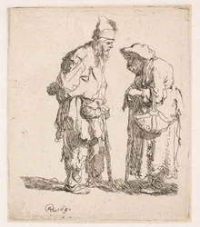 Un mendigo y una mendiga conversando