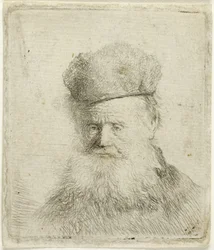 Busto de un Anciano con Gorro de Piel y Barba Fluyente, Casi de Frente