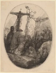 Cristo crucificado entre los dos ladrones: un plato ovalado