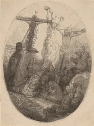 Cristo crucificado entre los dos ladrones: un plato ovalado, c. 1641