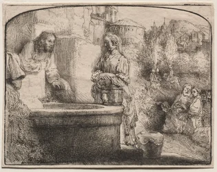 Cristo y la mujer de Samaria: una impresión arqueada, 1657-58