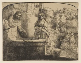Cristo y la mujer de Samaria: una impresión arqueada, 1658