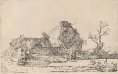Cabañas y Edificios de Granja con un Hombre Dibujando, c. 1645