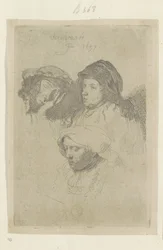 Tres cabezas femeninas, una durmiendo Recueil de quatre-vingt-cinq estampes originales (título de la serie)