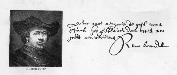 Caligrafía y firma de Rembrandt de una carta a Constantine Huygens solicitando el pago de una suma de dinero adeudada, c. 1640