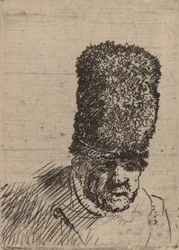 Cabeza de un anciano con gorro de piel