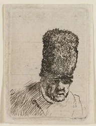 Cabeza de un anciano con un gorro de piel alto: busto
