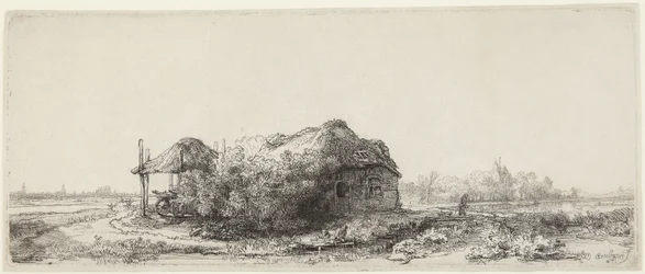 Paisaje con casitas de campo y un granero de heno