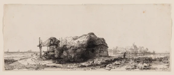 Paisaje con Cabañas y un Granero de Heno: Oblongo