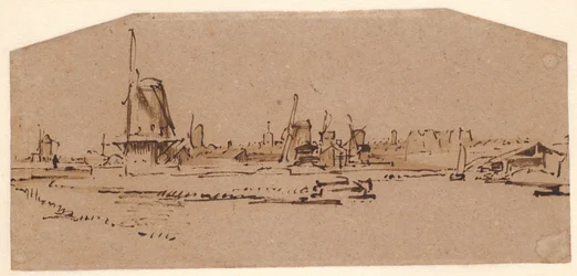 Paisaje con molinos de viento en un canal al oeste de Ámsterdam