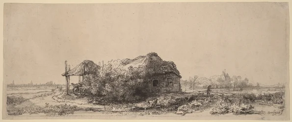 Paisaje con una casita y un granero de heno: rectangular