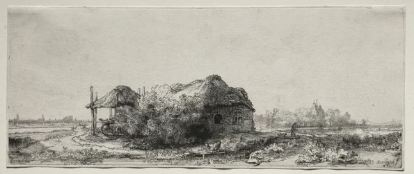 Paisaje con una cabaña y un granero de heno: Oblongo, 1641