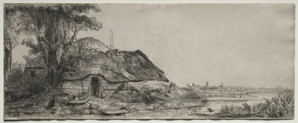 Paisaje con una cabaña y un gran árbol, 1641