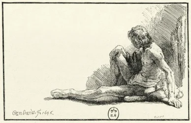 Desnudo masculino, sentado en el suelo