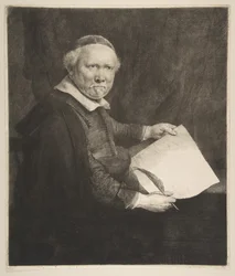 Retrato de Lieven Willemsz van Coppenol, maestro de escritura, la placa más grande, 1658