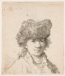 Rembrandt con un gorro de piel: la luz del vestido: busto