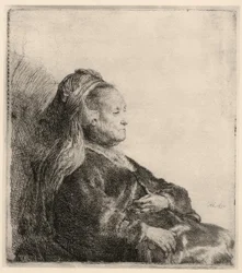 Madre de Rembrandt, con venda oriental en la cabeza