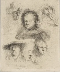 Esposa de Rembrandt y otras cinco cabezas