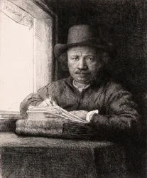 Autorretrato Dibujando en una Ventana por Rembrandt van Rijn