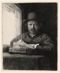 Autorretrato grabado en una ventana