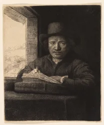 Autorretrato grabado en una ventana