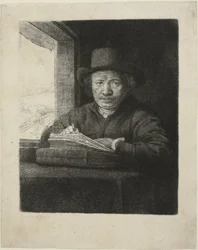 Autorretrato grabado en una ventana