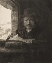 Autorretrato grabado en una ventana, 1648