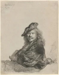 Autorretrato apoyado en un alféizar de piedra
