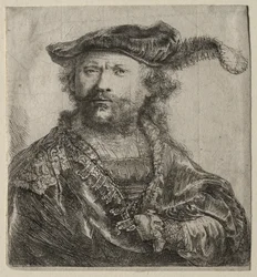 Autorretrato con gorra de terciopelo con pluma, 1638