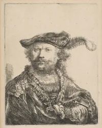 Autorretrato con gorra de terciopelo con pluma, 1638